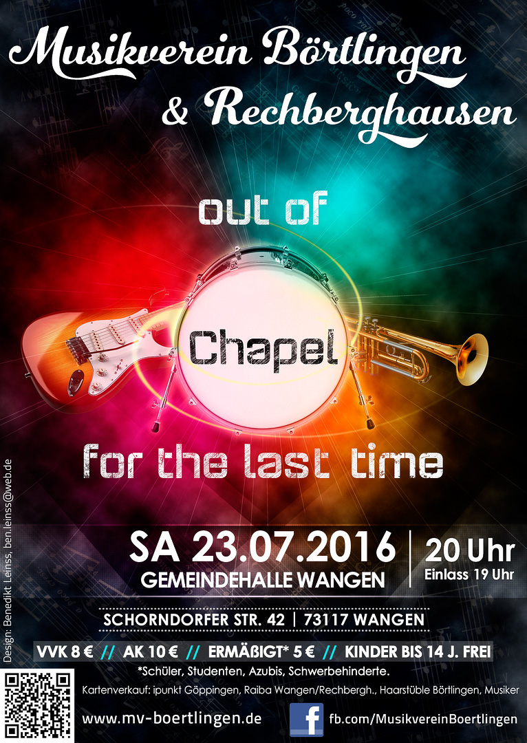 MV Börtlingen & Rechberghausen - Konzert "Out of CHAPEL for the last time" am 23.07.2016 in der Gemeindehalle Wangen